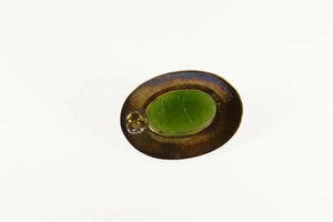 14K Ornate Green Agate Scarab Enamel Detail Charm/Pendant Yellow Gold