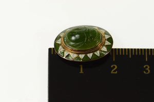 14K Ornate Green Agate Scarab Enamel Detail Charm/Pendant Yellow Gold
