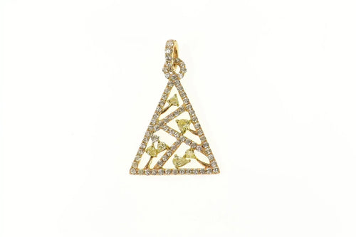 18K 1.60 Ctw Pave Diamond Triangle Geometric Pendant Yellow Gold