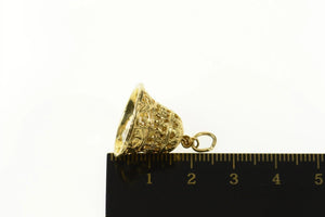 14K 3D Retro Filigree Pearl Wedding Bell Charm/Pendant Yellow Gold