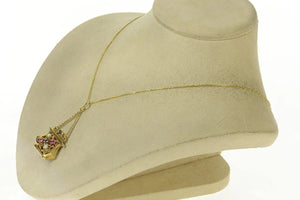 14K 3D Purse Handbag Retro Ruby Pearl Sapphire Charm/Pendant Yellow Gold