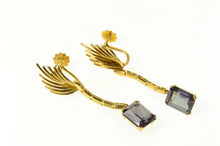Load image into Gallery viewer, 18K Ornate Retro Amethyst Dangle Screw Back Earrings Yellow Gold