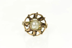 8K Art Nouveau Pearl Floral Swirl Cocktail Ring Size 9.5 Yellow Gold