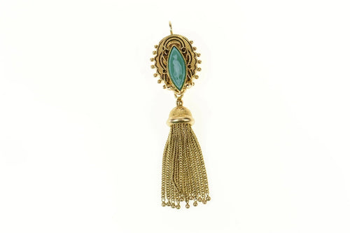 14K Victorian Fringe Tassle Agate Lady Cameo Pendant Yellow Gold