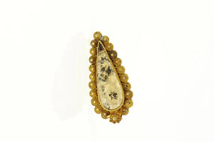 18K Etruscan Revival Dendritic Agate Pear Pin/Brooch Yellow Gold