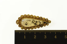 Load image into Gallery viewer, 18K Etruscan Revival Dendritic Agate Pear Pin/Brooch Yellow Gold