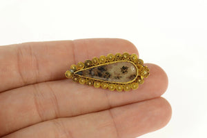 18K Etruscan Revival Dendritic Agate Pear Pin/Brooch Yellow Gold