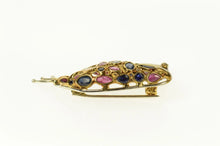 Load image into Gallery viewer, 14K Sapphire Ruby Encrusted Swan Statement Pin/Brooch Yellow Gold