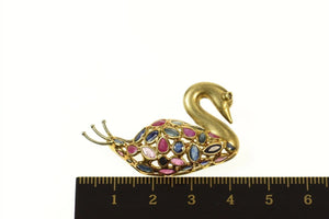 14K Sapphire Ruby Encrusted Swan Statement Pin/Brooch Yellow Gold