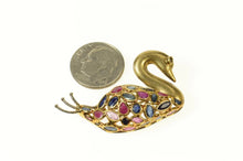 Load image into Gallery viewer, 14K Sapphire Ruby Encrusted Swan Statement Pin/Brooch Yellow Gold