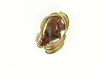 Load image into Gallery viewer, 14K Carved Tourmaline Cameo Diamond Swirl Pendant/Pin Yellow Gold