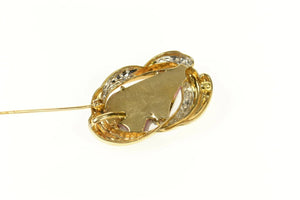 14K Carved Tourmaline Cameo Diamond Swirl Pendant/Pin Yellow Gold