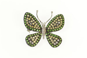 18K 5.56Ctw Pave Diamond Tsavorite Citrine Butterfly Pin/Brooch White Gold