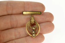 Load image into Gallery viewer, 14K Victorian Black Enamel Pearl Dangle Oval Pin/Brooch Yellow Gold