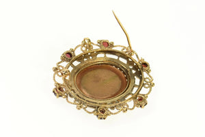 14K Micromosaic Parthenon Goldstone Scalloped Pin/Brooch Yellow Gold