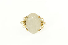 Load image into Gallery viewer, 14K Carved Swirl Quartz Retro Pearl Accent Ring Size 3.5 Yellow Gold