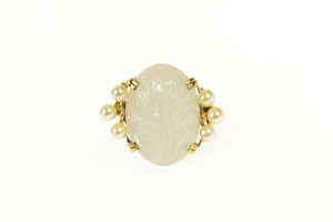 14K Carved Swirl Quartz Retro Pearl Accent Ring Size 3.5 Yellow Gold