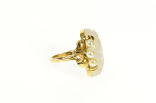 Load image into Gallery viewer, 14K Carved Swirl Quartz Retro Pearl Accent Ring Size 3.5 Yellow Gold