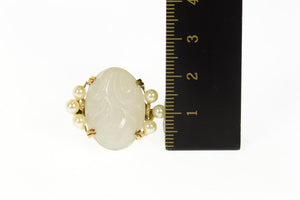 14K Carved Swirl Quartz Retro Pearl Accent Ring Size 3.5 Yellow Gold