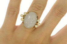 Load image into Gallery viewer, 14K Carved Swirl Quartz Retro Pearl Accent Ring Size 3.5 Yellow Gold