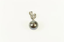 Load image into Gallery viewer, 14K Black Pearl Baguette Diamond Wavy Statement Pendant White Gold