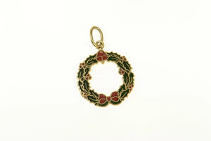 Gold Filled Holiday Wreath Enamel Christmas Bow Charm/Pendant