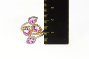14K Pear Pink Sapphire Diamond Tiered Wrap Ring Size 6.75 White Gold