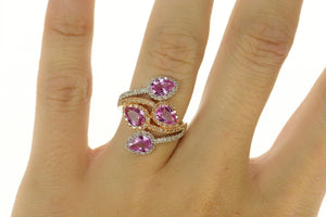 14K Pear Pink Sapphire Diamond Tiered Wrap Ring Size 6.75 White Gold