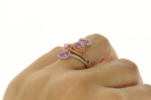 14K Pear Pink Sapphire Diamond Tiered Wrap Ring Size 6.75 White Gold