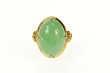 Load image into Gallery viewer, 14K Chinese Oval Jade Ornate Statement Cocktail Ring Size 8.25 Yellow Gold
