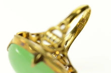 Load image into Gallery viewer, 14K Chinese Oval Jade Ornate Statement Cocktail Ring Size 8.25 Yellow Gold