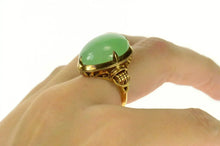 Load image into Gallery viewer, 14K Chinese Oval Jade Ornate Statement Cocktail Ring Size 8.25 Yellow Gold