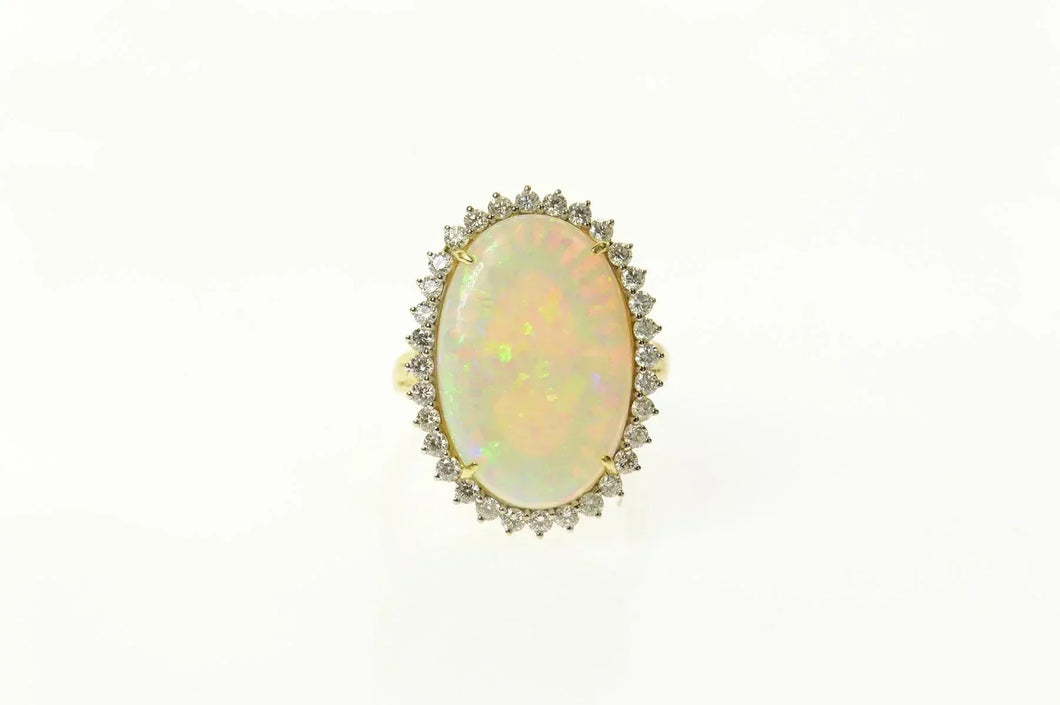 18K Massive 21.4x14.1mm Opal 0.64 Ctw Diamond Ring Size 7.75 Yellow Gold