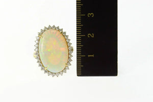 18K Massive 21.4x14.1mm Opal 0.64 Ctw Diamond Ring Size 7.75 Yellow Gold