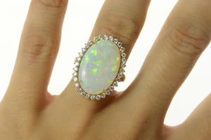 18K Massive 21.4x14.1mm Opal 0.64 Ctw Diamond Ring Size 7.75 Yellow Gold