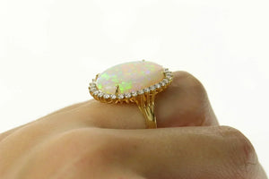 18K Massive 21.4x14.1mm Opal 0.64 Ctw Diamond Ring Size 7.75 Yellow Gold