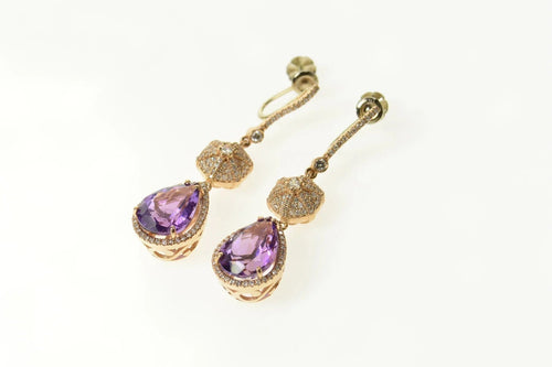 14K 9.60 Ctw Pear Amethyst Diamond Ornate Dangle Earrings Rose Gold