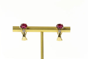 14K 1.62 Ctw Natural Ruby Diamond French Clip Earrings Yellow Gold