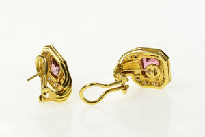 18K 8.00 Ctw Emerald Pink Tourmaline Diamond Earrings Yellow Gold