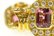 Load image into Gallery viewer, 18K 8.00 Ctw Emerald Pink Tourmaline Diamond Earrings Yellow Gold