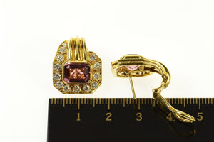 18K 8.00 Ctw Emerald Pink Tourmaline Diamond Earrings Yellow Gold