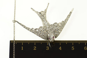 Platinum 3.06 Ctw Pave Diamond Ruby Sparrow Bird Necklace 18.25"