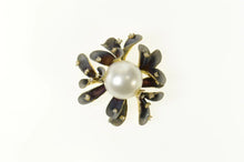 Load image into Gallery viewer, 18K JY Designer Pearl Enamel Diamond Flower Pendant Yellow Gold