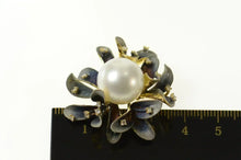 Load image into Gallery viewer, 18K JY Designer Pearl Enamel Diamond Flower Pendant Yellow Gold