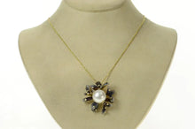 Load image into Gallery viewer, 18K JY Designer Pearl Enamel Diamond Flower Pendant Yellow Gold