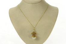 Load image into Gallery viewer, 14K Jade Pearl Ornate Round Pendulum Drop Pendant Yellow Gold