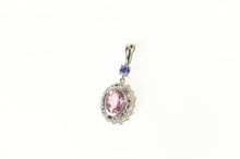 Load image into Gallery viewer, 14K Pink &amp; Lilac Sapphire Ornate Diamond Halo Pendant White Gold