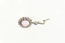 Load image into Gallery viewer, 14K Pink &amp; Lilac Sapphire Ornate Diamond Halo Pendant White Gold