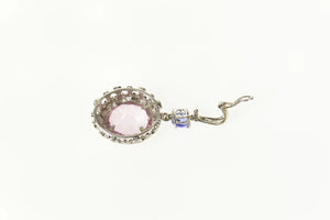 14K Pink & Lilac Sapphire Ornate Diamond Halo Pendant White Gold