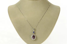 Load image into Gallery viewer, 14K Pink &amp; Lilac Sapphire Ornate Diamond Halo Pendant White Gold